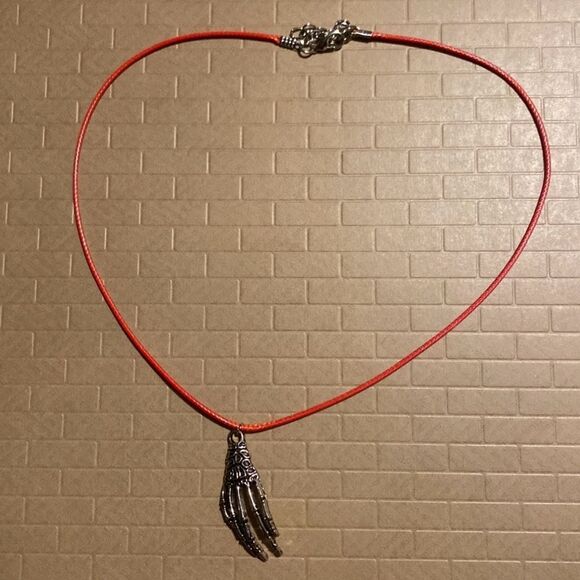 Creepy, Oversized Skeleton Hand Pendant, w/ Black Wax Cord Necklace - Picture 4 of 16